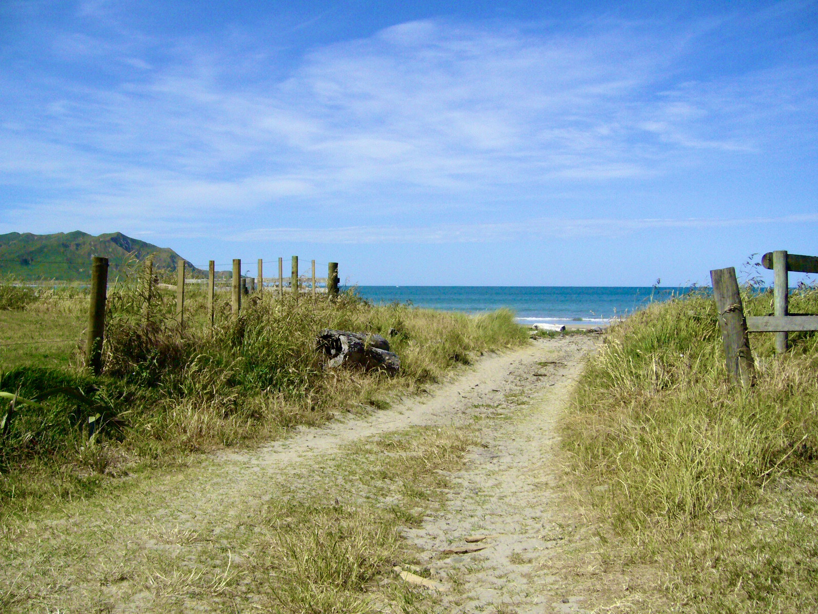 映画「くじらの島の少女」の撮影地であるニュージーランドのファンガラの海への道