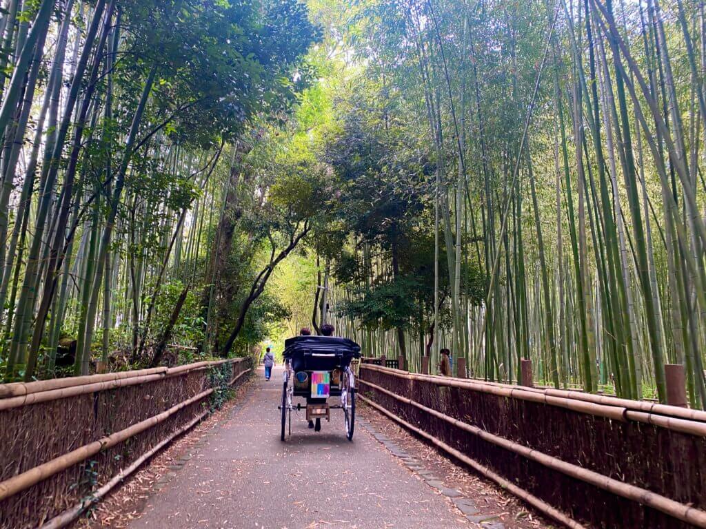 京都嵐山：竹林の小径の人力車