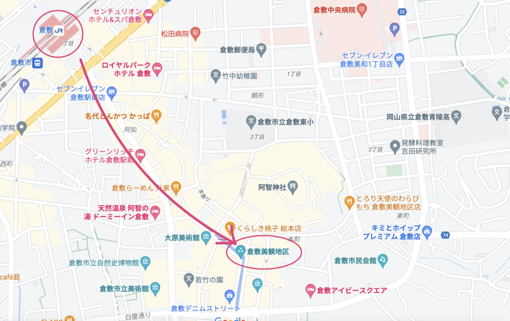 岡山県倉敷市：倉敷美観地区のマップ