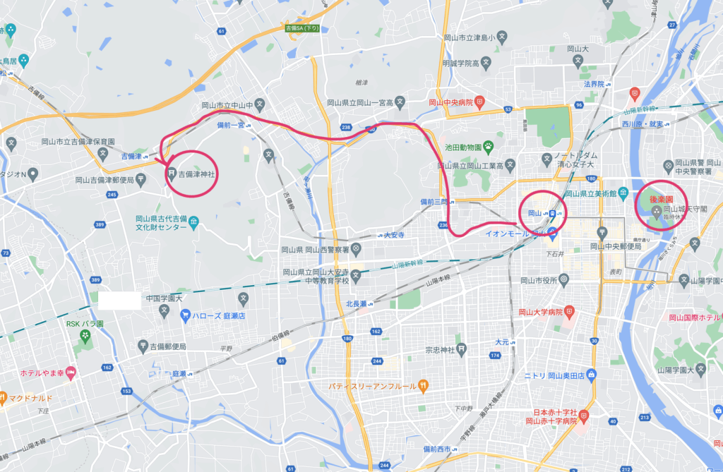 岡山県岡山市：吉備津神社の地図