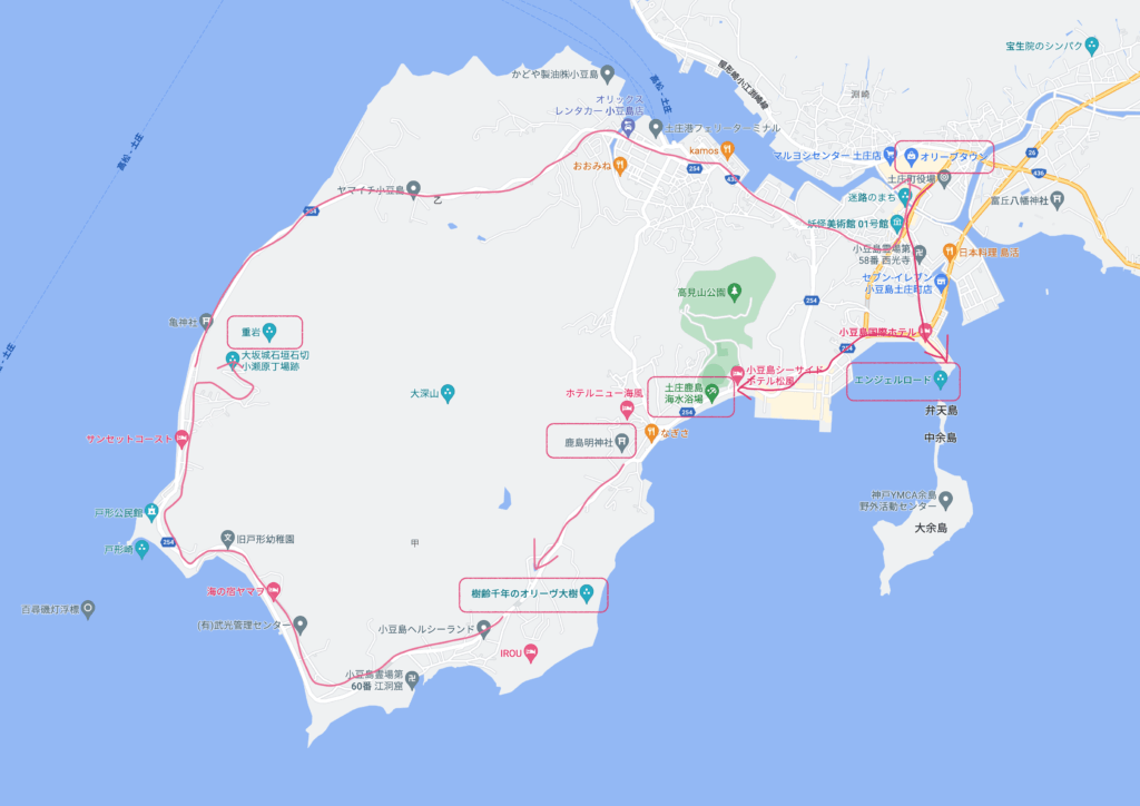 香川県小豆郡：小豆島のサイクリングマップ