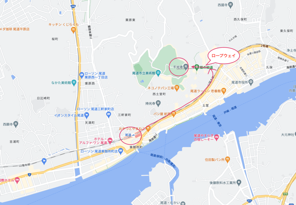 広島県尾道市：尾道千光寺の地図