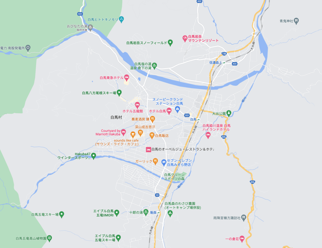 長野県北安曇郡白馬村：白馬村温泉の地図