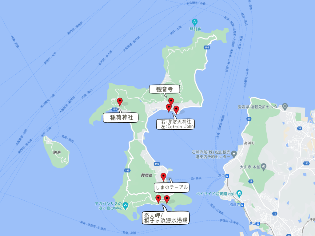 愛媛県松山市：興居島の地図